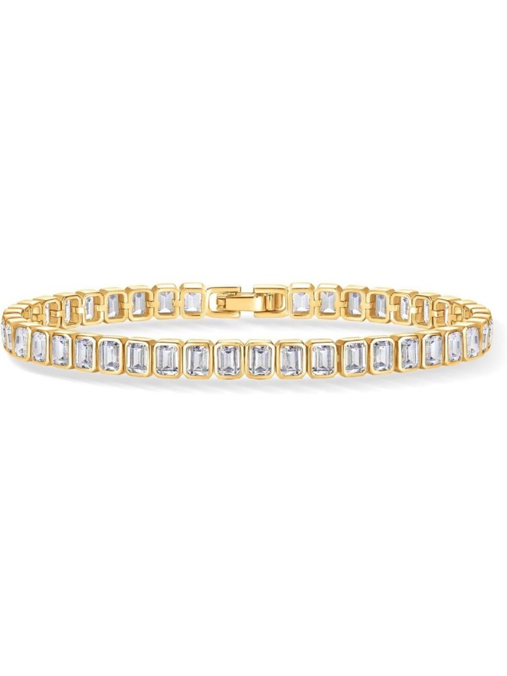 14K Gold Plated Tennis Bracelet for Women, Bezel Set CZ Sparkling Jewelry